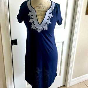 Lilly Pulitzer MAISY Navy Blue White Embroidered Swing Tshirt Dress XS